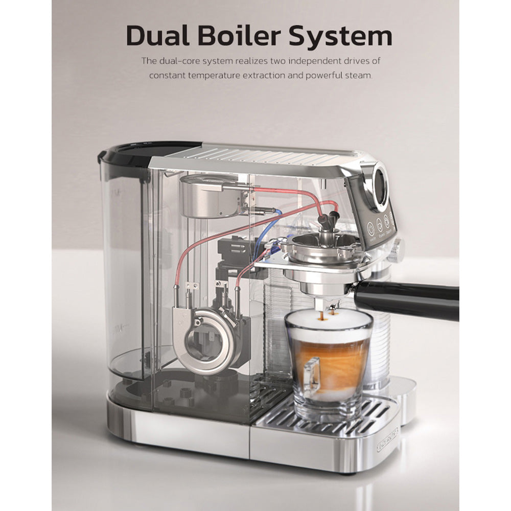 HiBREW H13A 3 in 1 Semi Automatic Coffee Machine, 6 Coffee Modes, 20Bar Extraction Pressure, 1.3L Removable Water Tank, 51mm Aluminum Alloy Handle, Dual Boiler System, 3 Adjustable Temperature Levels