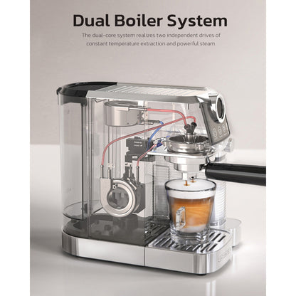 HiBREW H13A 3 in 1 Semi Automatic Coffee Machine, 6 Coffee Modes, 20Bar Extraction Pressure, 1.3L Removable Water Tank, 51mm Aluminum Alloy Handle, Dual Boiler System, 3 Adjustable Temperature Levels