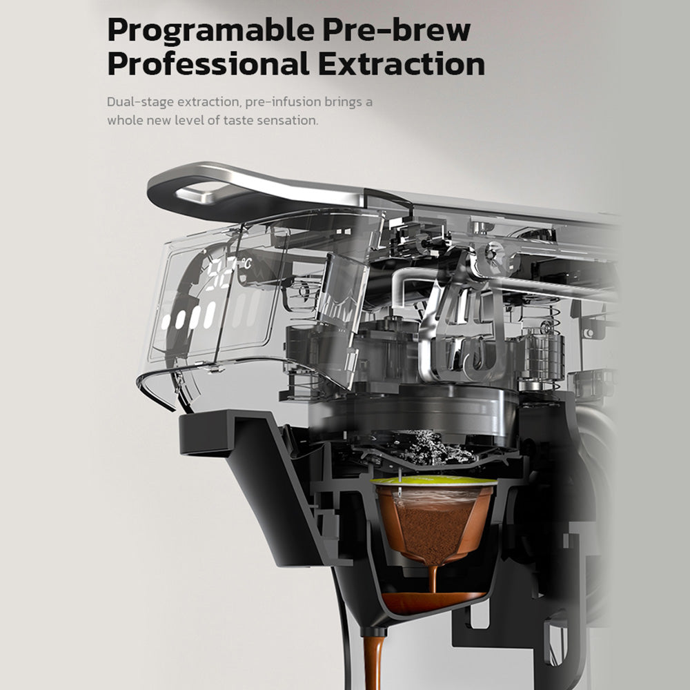 HiBREW H1B 6-in-1 Pods Coffee Maker, 600ml Water Tank, 19 Bar Pressure Extraction, Cold/Hot Mode, LED Indicator, for Kcup*/Nes*/DG*/Espresso Powder, Beige