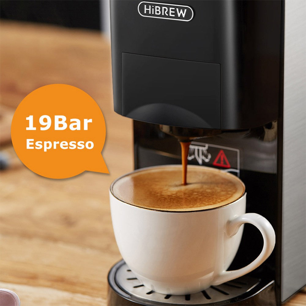 HiBREW H3A 5 in 1 Coffee Machine, 19 Bar Pressure, Cold/Hot Mode, 1000ml Water Tank, Anti-dry Protection - Silver