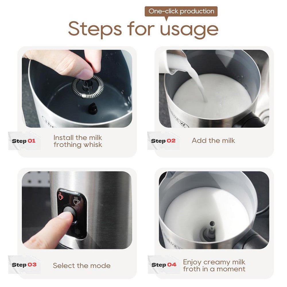 HiBREW M3A 4 in 1 Milk Frother, Fully Automatic Milk Warmer, Cold/Hot Frothing, 130ml Frothing Capacity, 300ml Heat Milk Capacity