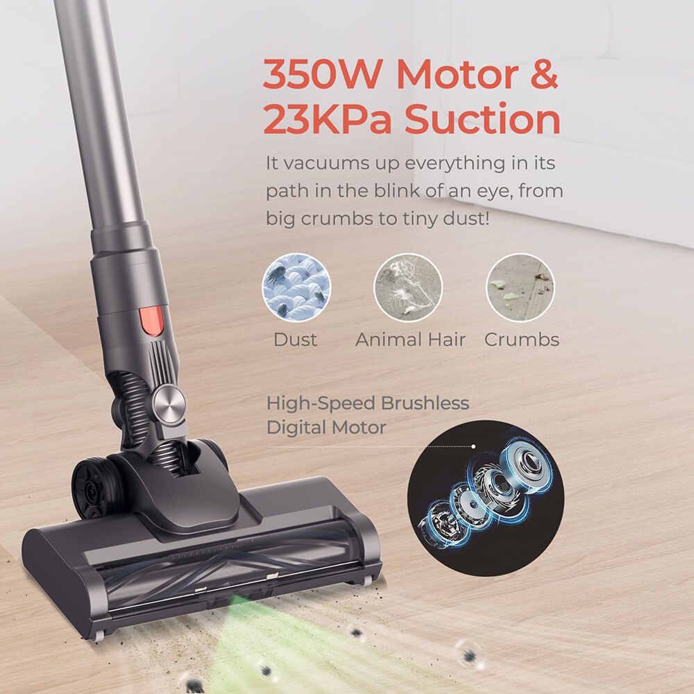 JIGOO C200 Cordless Vacuum Cleaner, 23000 Pa Wireless Vacuum Cleaner, 40mins Runtime, with 2 Work Modes &amp; Anti-Tangle Brush for Carpet, Hard Floor and Pet Hair
