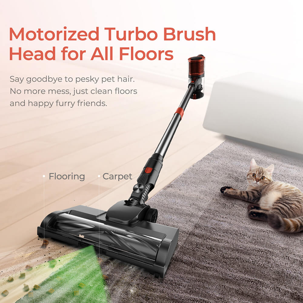 JIGOO C200 Cordless Vacuum Cleaner, 23000 Pa Wireless Vacuum Cleaner, 40mins Runtime, with 2 Work Modes &amp; Anti-Tangle Brush for Carpet, Hard Floor and Pet Hair