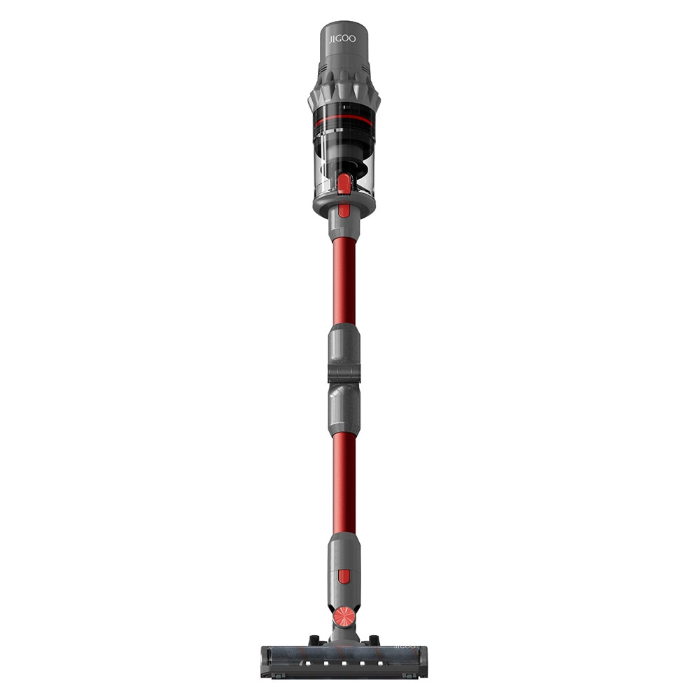 JIGOO C500 Cordless Vacuum Cleaner, 33KPa Suction, 500W Motor, Smart Dust Sensor, 1.2L Dust Cup, 5-Stage Filtration, Up to 60 Mins Runtime, 8x2200mAh Removable Batteries, LED Touch Screen, Rotatable Metal Tube - Red