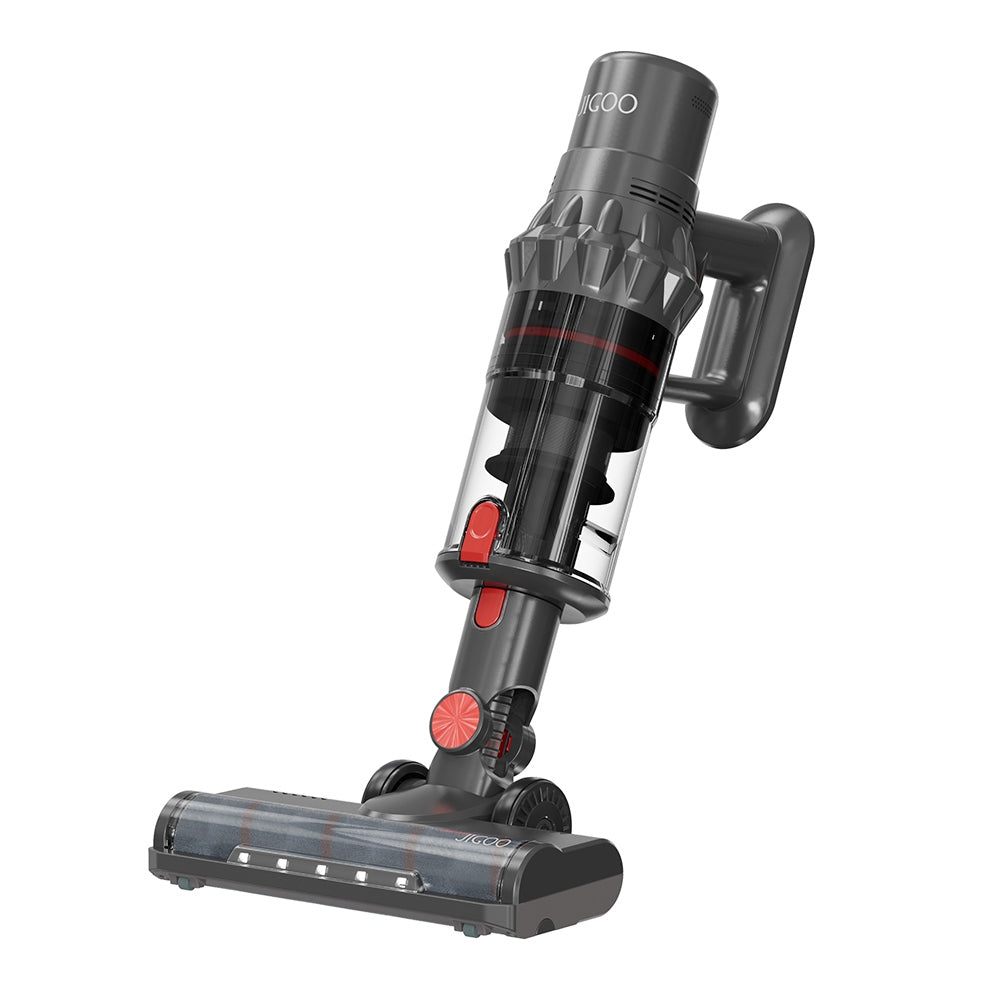 JIGOO C500 Cordless Vacuum Cleaner, 33KPa Suction, 500W Motor, Smart Dust Sensor, 1.2L Dust Cup, 5-Stage Filtration, Up to 60 Mins Runtime, 8x2200mAh Removable Batteries, LED Touch Screen, Rotatable Metal Tube - Red