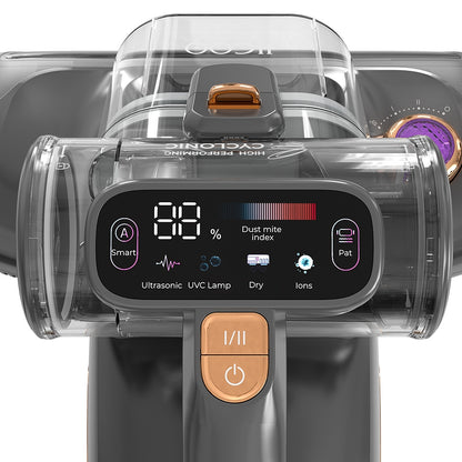 JIGOO T600 Dual-Cup Smart Bed Vacuum Cleaner for Mattress with UV Light, 700W 15KPa Suction,  Ultrasonic Tech, 99.99% Mites Removal, Handheld Vacuum Cleaner for Bed, Sofa - Grey