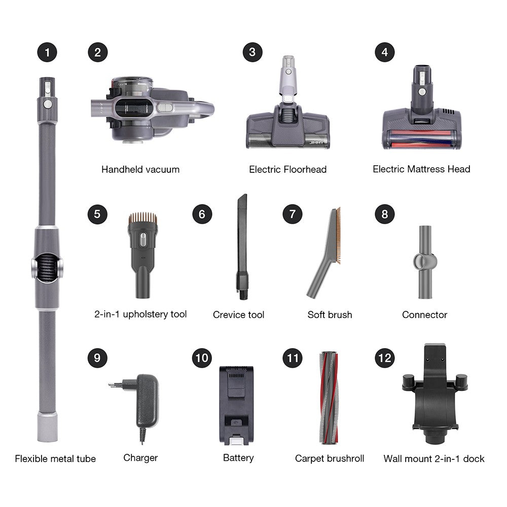 JIMMY H10 Flex Mopping Version Handheld Cordless Vacuum Cleaner, 245AW 26Kpa Suction, Intelligent Dust Sensor, Auto Power Adjust, 2500mAh Battery, 80Mins Runtime, 0.6L Dust Cup, With LED Headlights