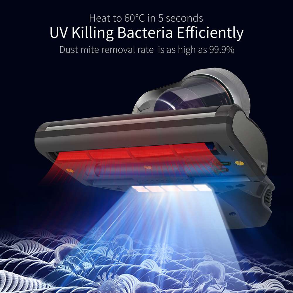 JIMMY JV35  Bed Vacuum Cleaner for Mattress with UV Light, 14Kpa Strong Suction, Dual Cyclone Filtration, High-Temperature UV Acaricide, 5S Rapid Heating, 99.99% Mites Removal, Handheld Vacuum Cleaner for Bed &amp; Sofa - Gray