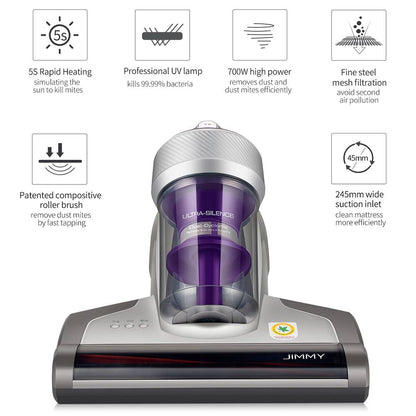 JIMMY JV35  Bed Vacuum Cleaner for Mattress with UV Light, 14Kpa Strong Suction, Dual Cyclone Filtration, High-Temperature UV Acaricide, 5S Rapid Heating, 99.99% Mites Removal, Handheld Vacuum Cleaner for Bed &amp; Sofa - Gray