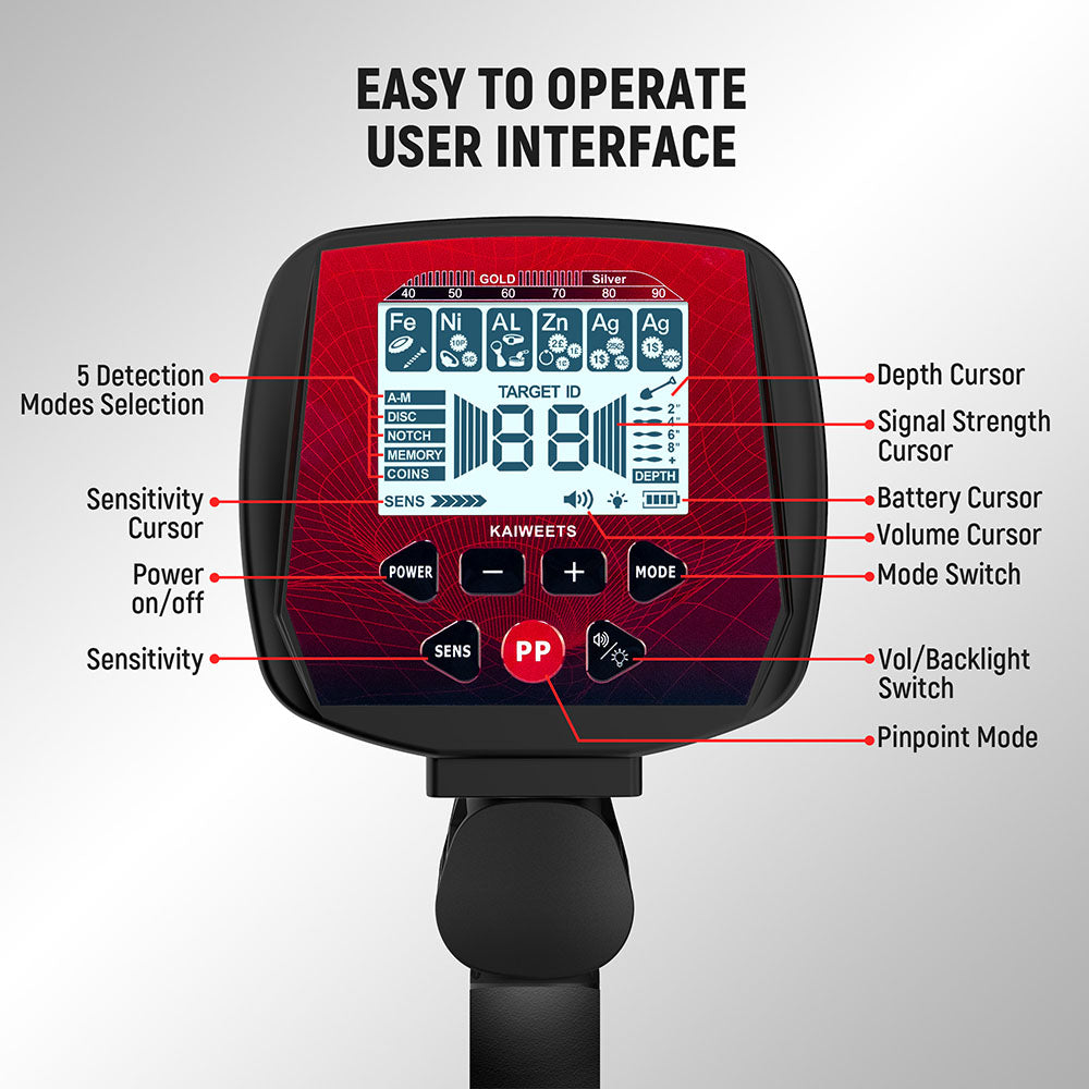KAIWEETS EXPLORER X I Metal Detector, 6 Detection Modes, LCD Screen, Adjustable Long Stem, IP68 Waterproof Coil
