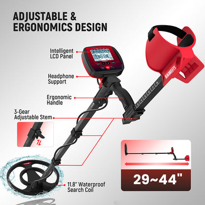 KAIWEETS EXPLORER X I Metal Detector, 6 Detection Modes, LCD Screen, Adjustable Long Stem, IP68 Waterproof Coil
