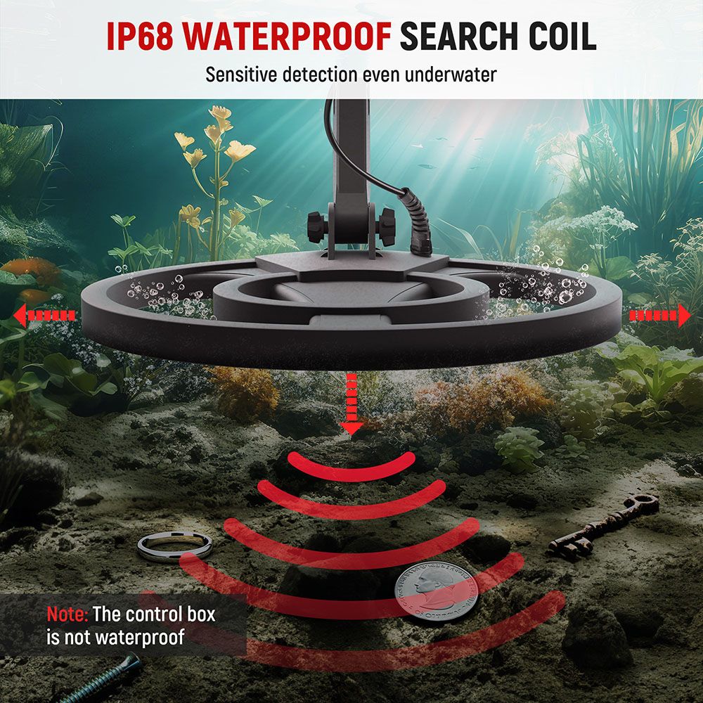 KAIWEETS EXPLORER X I Metal Detector, 6 Detection Modes, LCD Screen, Adjustable Long Stem, IP68 Waterproof Coil