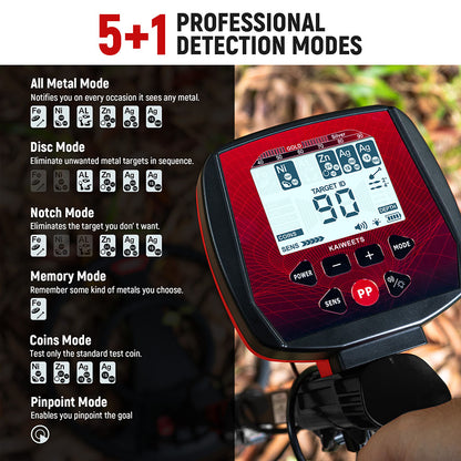 KAIWEETS EXPLORER X I Metal Detector, 6 Detection Modes, LCD Screen, Adjustable Long Stem, IP68 Waterproof Coil