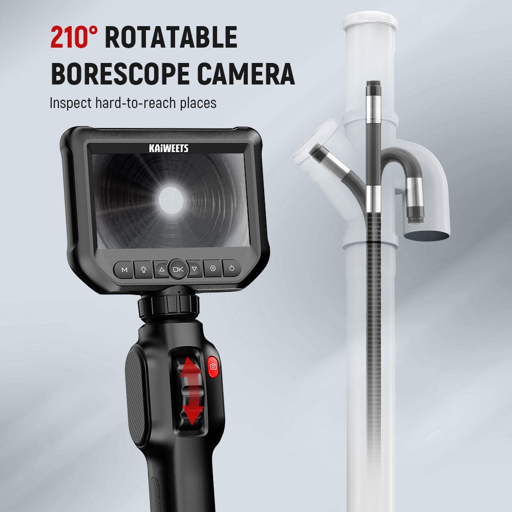 KAIWEETS KBA01 Two-Way Articulating Borescope, 210&#176; Rotatable Camera, 8 LED Lights, 4.3inch Display, 1920*1080P, IP67 Waterproof