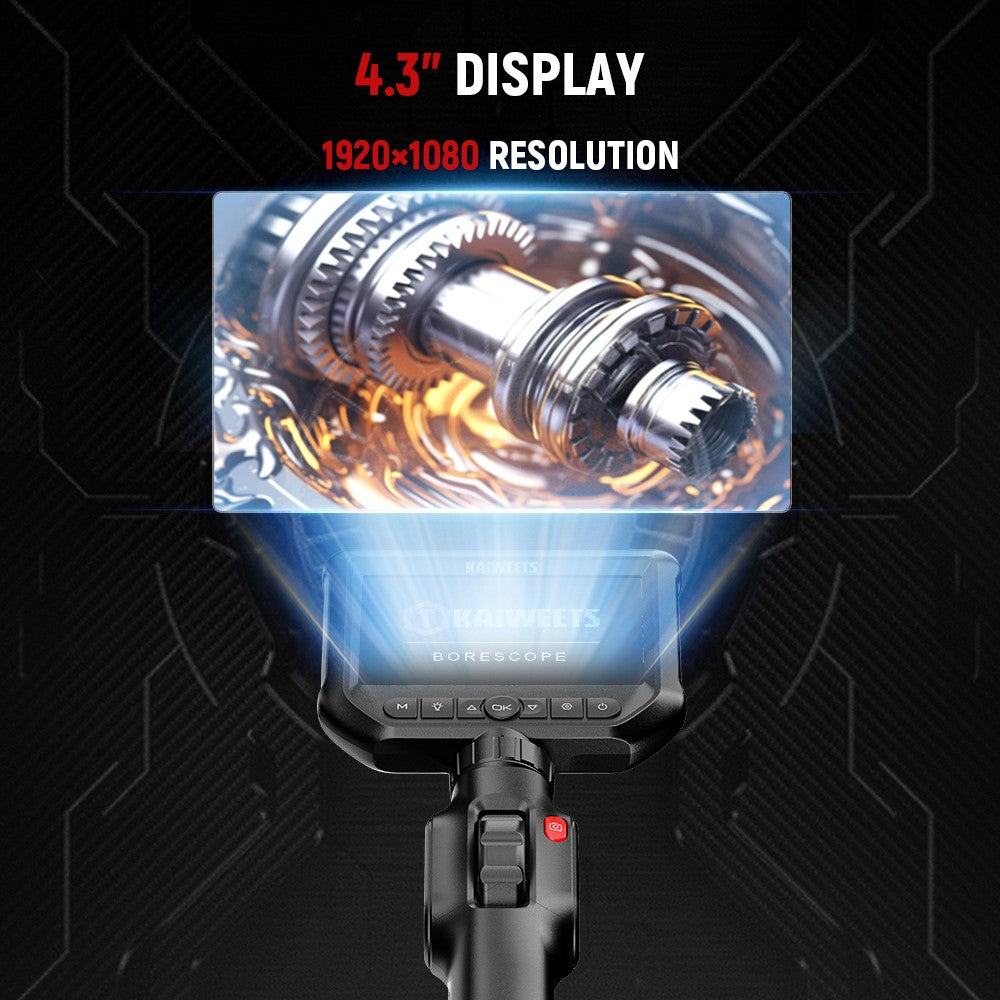 KAIWEETS KBA01 Two-Way Articulating Borescope, 210&#176; Rotatable Camera, 8 LED Lights, 4.3inch Display, 1920*1080P, IP67 Waterproof