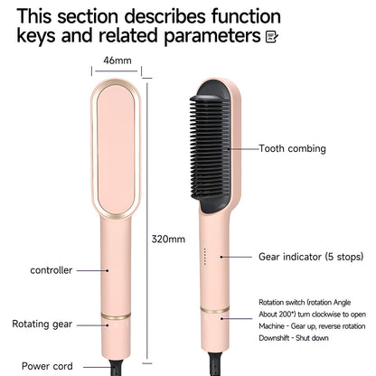 KSKIN KD380A Hair Straightening Comb, 5-Level Temperature Control, Pink - EU Plug