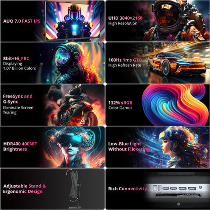 KTC H27P22S 27-inch Gaming Monitor, 3840x2160 UHD AUO 7.0 FAST IPS Panel, HDR400, 160Hz Refresh Rate, 1ms Response Time, 132%sRGB, Compatible with FreeSync and G-SYNC, Low-blue Light, 2*HDMI2.1 2*DP1.4 1*USB2.0, Adjustable Stand &amp; Support VESA Mount