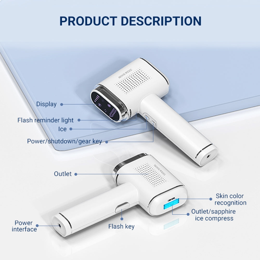 MOOLWEEL T023k Sapphire Freezing Point Painless Hair Removal, Intense Pulsed Light Therapy Device - US Plug