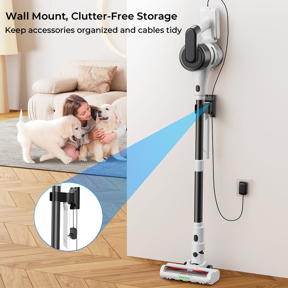 MOOSOO S5 Mate Cordless Stick Vacuum Cleaner, 20kPa Powerful Suction, 55min Runtime, 1L Dustbin, Green LED Technology, Rechargeable for Effortless Home Cleaning Hardwood, Carpets &amp; Pet Hair