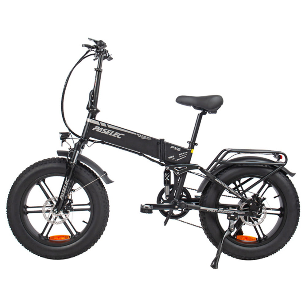 PASELEC PX6 Electric Bike, 750W Motor, 48V 13Ah Battery, 20*4.0-inch Fat Tire, 45km/h Max Speed, 70km Range, Mechanical Disc Brake, Lockable Shock Absorber Front Fork, Shimano 7-speed - Black
