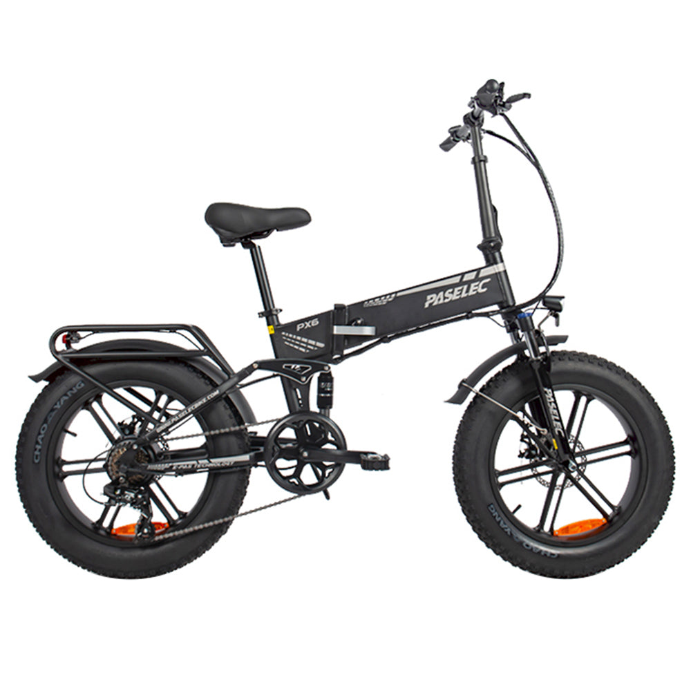PASELEC PX6 Electric Bike, 750W Motor, 48V 13Ah Battery, 20*4.0-inch Fat Tire, 45km/h Max Speed, 70km Range, Mechanical Disc Brake, Lockable Shock Absorber Front Fork, Shimano 7-speed - Black