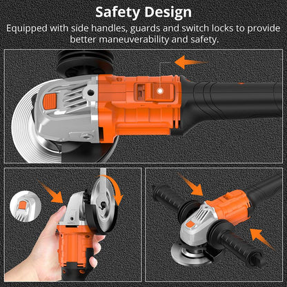 Parrior CAG12 20V Cordless Angle Grinder, with 4Ah Battery, 8500RPM Brushless Motor, Fast Charging, Adjustable Auxiliary Handle