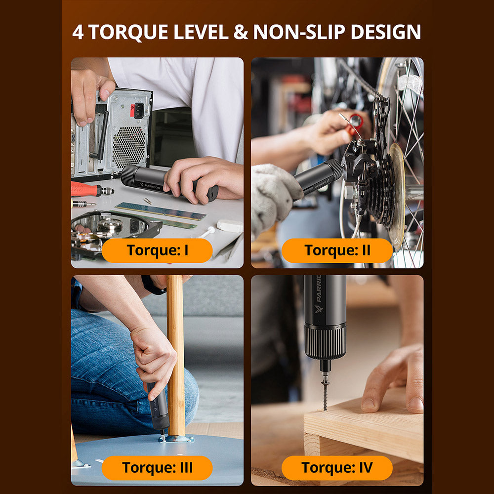 Parrior S121 4V Electric Cordless Screwdriver, Max 8N.m High Torque with 4 Control Level, Rechargeable 2200mAh Large Battery, LED Work Light, 260RPM Speed