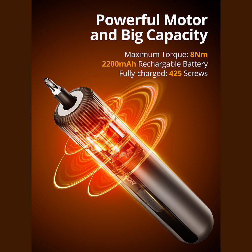 Parrior S121 4V Electric Cordless Screwdriver, Max 8N.m High Torque with 4 Control Level, Rechargeable 2200mAh Large Battery, LED Work Light, 260RPM Speed