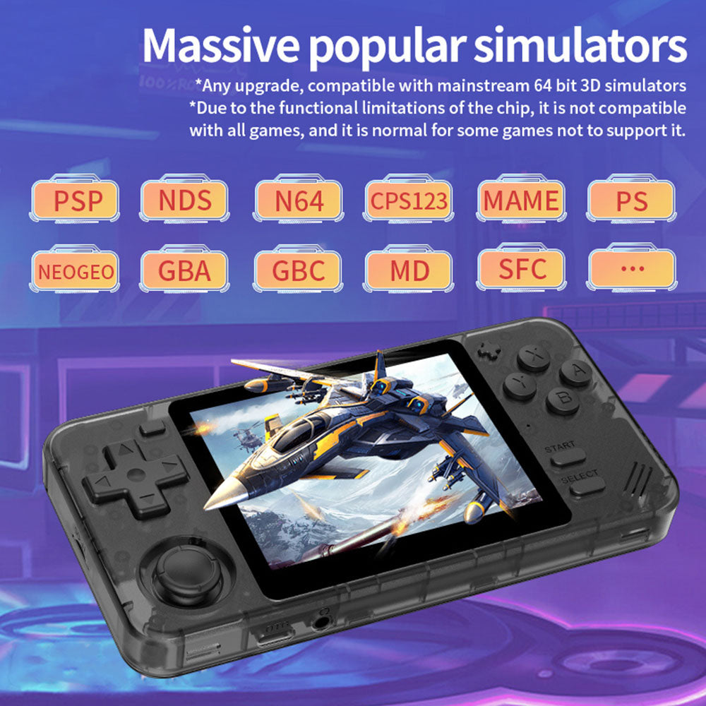 Powkiddy RGB10X Handheld Game Console, Open Source Linux, 3.5-inch 640*480 IPS Screen, 64GB TF Card, 64-bit 3D Simulators, 6 Hours Autonomy - Grey