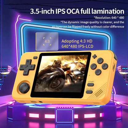 Powkiddy RGB10X Handheld Game Console, Open Source Linux, 3.5-inch 640*480 IPS Screen, 64GB TF Card, 64-bit 3D Simulators, 6 Hours Autonomy - Grey