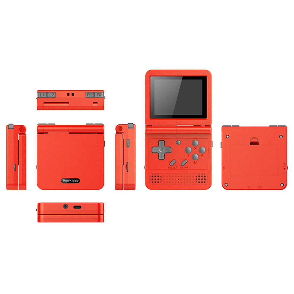 Powkiddy V90 64GB Flip Retro Game Console, 3 Inch IPS Screen, Open Source for Linux, Compatible with Flash OS, GB GBC MD FC SFC GG MS WS NGP PCE FBA PS 16 Simulators, Red