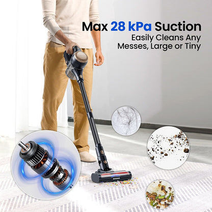 Proscenic P11 Lite Cordless Vacuum Cleaner, Max 28 kPa Suction, Up to 35min Runtime, LED Screen, Auto De-Tangles Hair, 180&#176; Swivel Steering, 550ml Dustbin, Telescopic Pipe, Low Noise, Wall-mounted Storage