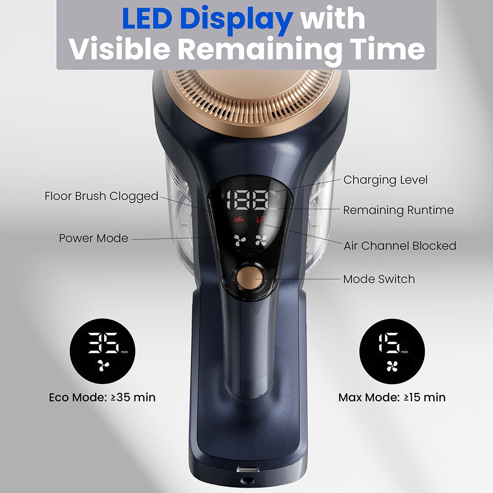 Proscenic P11 Lite Cordless Vacuum Cleaner, Max 28 kPa Suction, Up to 35min Runtime, LED Screen, Auto De-Tangles Hair, 180&#176; Swivel Steering, 550ml Dustbin, Telescopic Pipe, Low Noise, Wall-mounted Storage