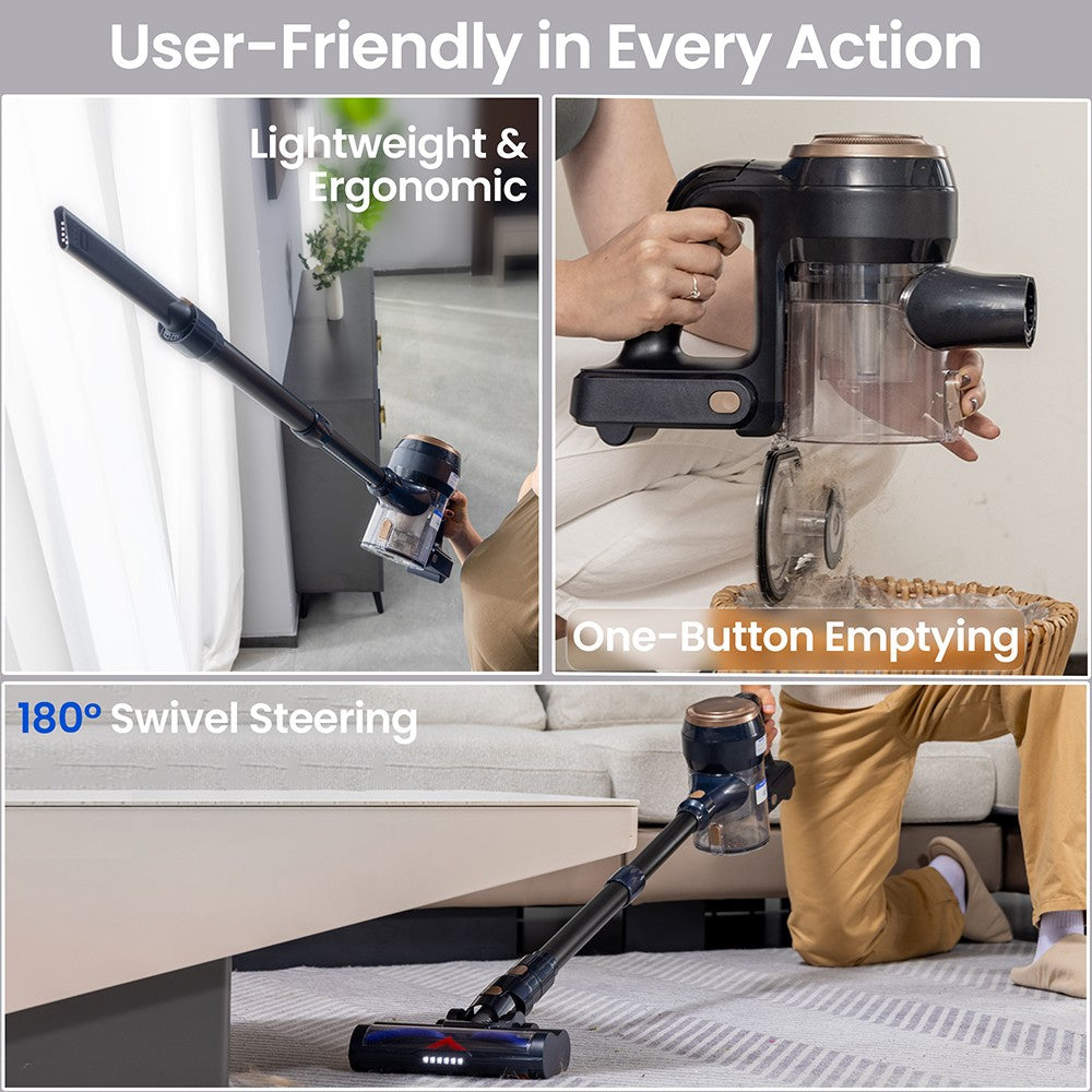 Proscenic P11 Lite Cordless Vacuum Cleaner, Max 28 kPa Suction, Up to 35min Runtime, LED Screen, Auto De-Tangles Hair, 180&#176; Swivel Steering, 550ml Dustbin, Telescopic Pipe, Low Noise, Wall-mounted Storage