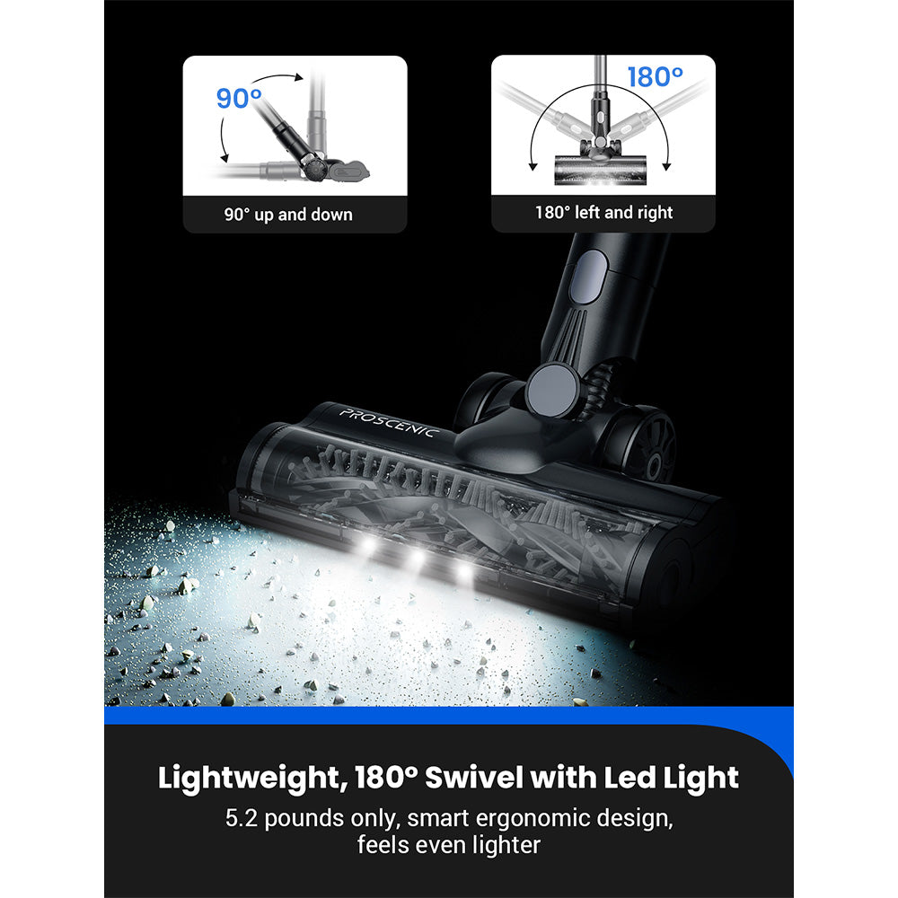 Proscenic P11 Mopping Cordless Vacuum Cleaner, 35KPa Suction, 0.65L Dustbin, 5-Stage Filtration System, 2000mAh Detachable Battery, Up to 50 Mins Runtime, Touch Screen