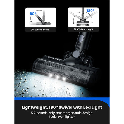 Proscenic P11 Mopping Cordless Vacuum Cleaner, 35KPa Suction, 0.65L Dustbin, 5-Stage Filtration System, 2000mAh Detachable Battery, Up to 50 Mins Runtime, Touch Screen