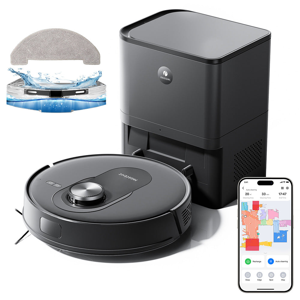 Proscenic Q8 Max Robot Vacuum and Mop Combo with Self-emptying Station, Max 4200Pa Suction, 200min Runtime, 3 Cleaning Modes, Smart 360&#176; LiDAR Navigation, APP Control, for Floor, Pet Hair, Carpet