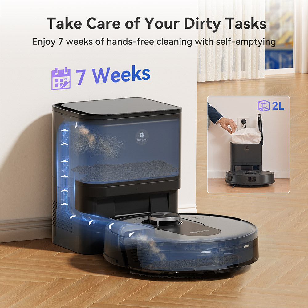 Proscenic Q8 Max Robot Vacuum and Mop Combo with Self-emptying Station, Max 4200Pa Suction, 200min Runtime, 3 Cleaning Modes, Smart 360&#176; LiDAR Navigation, APP Control, for Floor, Pet Hair, Carpet