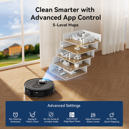 Proscenic Q8 Max Robot Vacuum and Mop Combo with Self-emptying Station, Max 4200Pa Suction, 200min Runtime, 3 Cleaning Modes, Smart 360&#176; LiDAR Navigation, APP Control, for Floor, Pet Hair, Carpet