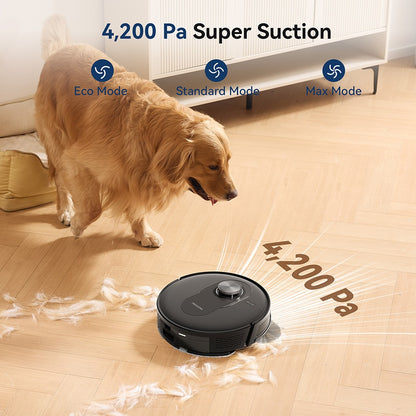 Proscenic Q8 Robot Vacuum and Mop Combo, 4200 Pa Suction, LiDAR Nav, 200min Runtime, Automatic Self-Charging, APP Control, 350ml Dustbin, 250ml Water Tank, for Indoor Floor, Pet Hair, Carpet