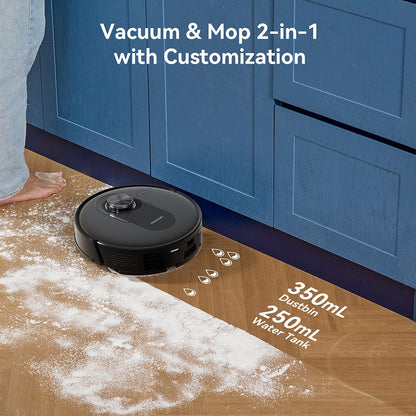 Proscenic Q8 Robot Vacuum and Mop Combo, 4200 Pa Suction, LiDAR Nav, 200min Runtime, Automatic Self-Charging, APP Control, 350ml Dustbin, 250ml Water Tank, for Indoor Floor, Pet Hair, Carpet