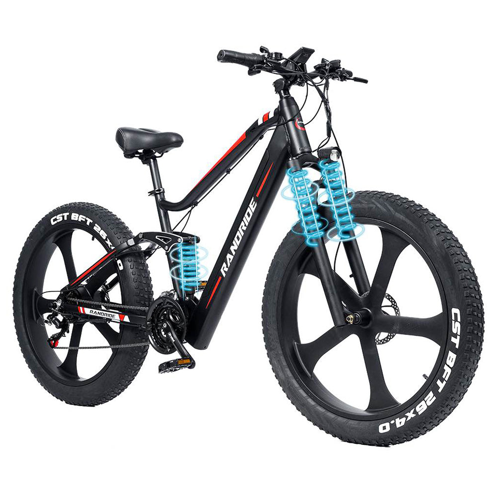 RANDRIDE YX90M Electric Bike, 26&#39;&#39; Fat Tire, 1000W Brushless Motor, 48V13.6Ah Battery, 45km/h Max Speed, 100km Range, LCD Display, SHIMANO Hydraulic Brake, Full Suspension Frame