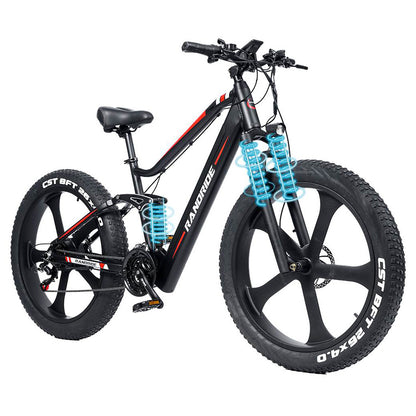 RANDRIDE YX90M Electric Bike, 26&#39;&#39; Fat Tire, 1000W Brushless Motor, 48V13.6Ah Battery, 45km/h Max Speed, 100km Range, LCD Display, SHIMANO Hydraulic Brake, Full Suspension Frame