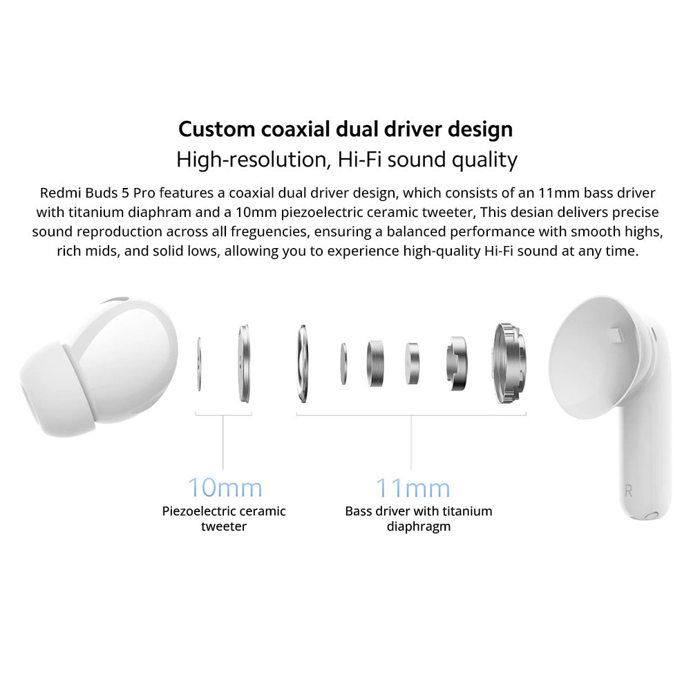 Redmi Buds 5 Pro Earbuds, 52dB Active Noise Cancellation, Hi-Res Audio, Bluetooth 5.3, Up to 38 Hours Battery Life - E-sports Version
