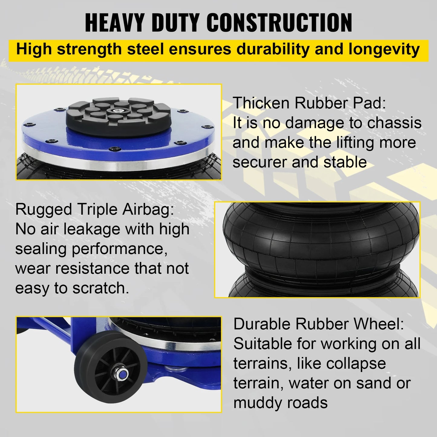 VEVOR 3 / 5 tunový automobilový trojitý vak Vzduchový zvedák Pneumatický zvedák Výška rychlého zvedání 16 palců / 40 cm pro nákladní auto Van SUV Auto Repair Tool