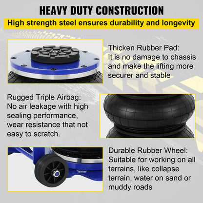 VEVOR 3 / 5 tunový automobilový trojitý vak Vzduchový zvedák Pneumatický zvedák Výška rychlého zvedání 16 palců / 40 cm pro nákladní auto Van SUV Auto Repair Tool