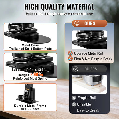 VEVOR 25+58MM/32+58MM Stroj na výrobu odznaků Vlastní knoflíkový kolík s 500 ks dílů zdarma Tisková sada Nástroj pro výrobu tlačítek na výrobu kruhů