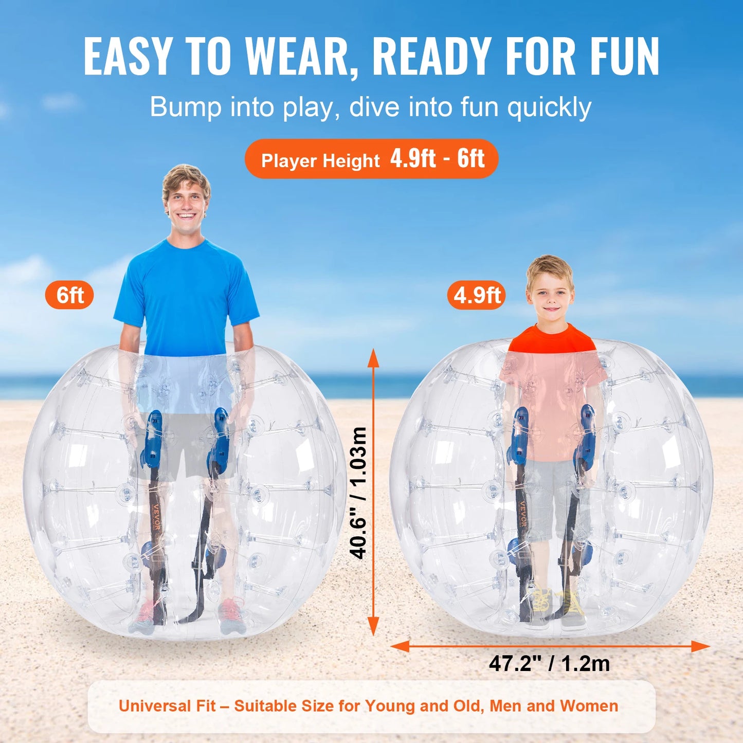 VEVOR 2-balení nafukovacích nárazníkových míčů 4FT/1,2M tělo Zorb Ball Aults Dětské Bubble Fotbalové míče PVC nafukovací hračka pro dospívající a dospělé