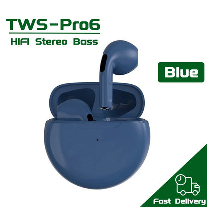 Air Pro 6 TWS Bezdrátová sluchátka s mikrofonem Fone Bluetooth sluchátka Sportovní sluchátka Pro6 J6 Headset pro Apple iPhone Xiaomi Huawei