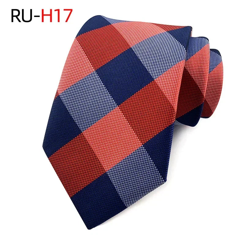 8cm žakárová tkaná kravata pro muže Klasické kostkované kravaty na svatební oblek Gravatas Para Homens Příslušenství